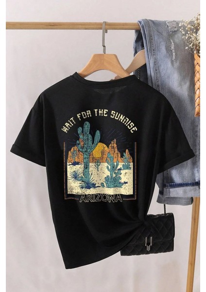Unisex Pamuklu Arizona Ön ve Arka Baskılı Tasarım T-Shirt