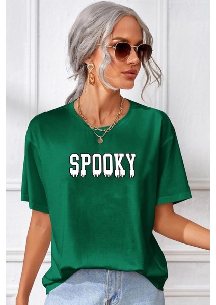Unisex Spooky Baskılı Tasarım T-Shirt