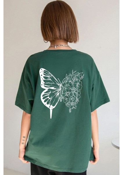 Unisex Drawing Butterflies Baskılı Tasarım T-Shirt