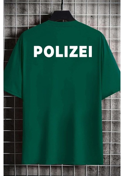Unisex Polizei Baskılı Tasarım T-Shirt