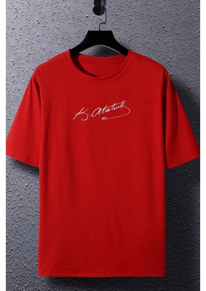 Unisex K.atatürk Imza Baskılı Kısa Kol T-Shirt