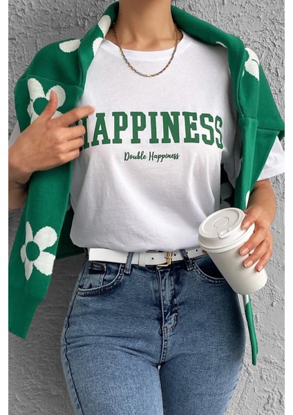 Unisex Happiness Baskılı Tasarım Tshirt