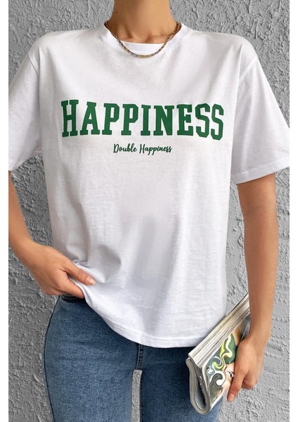 Unisex Happiness Baskılı Tasarım Tshirt modelleri