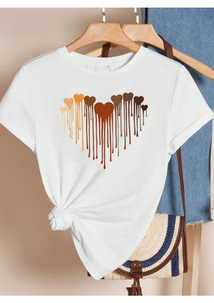 Unisex Pamuklu Eriyen Kalpler Baskılı Tasarım T-Shirt
