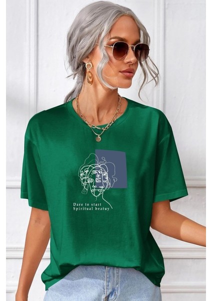 Unisex Minimal Line Drawing Baskılı Tasarım T-Shirt