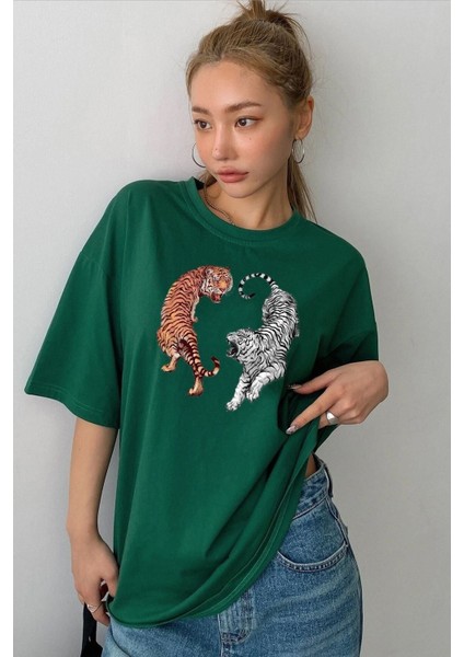 Unisex Tiger Baskılı Tasarım T-Shirt