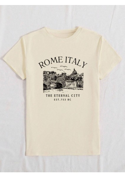 Unisex Italyan Skyline Özel Tasarım Ön Baskılı Tasarım Tshirt modelleri
