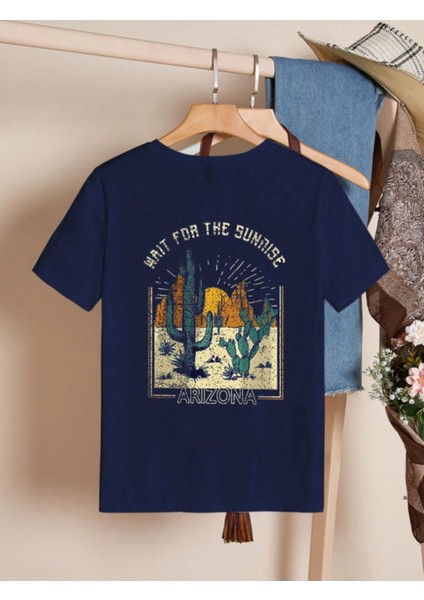 Unisex Pamuklu Arizona Ön ve Arka Baskılı Tasarım T-Shirt
