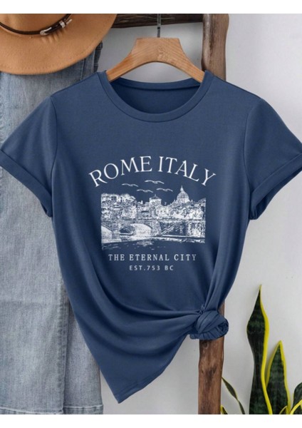 Unisex Italyan Skyline Özel Tasarım Ön Baskılı Tasarım Tshirt