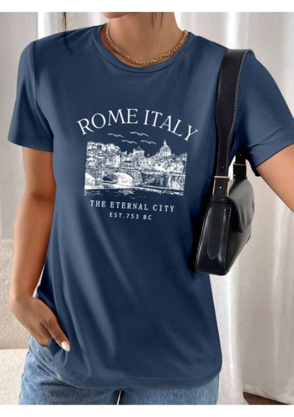 Unisex Italyan Skyline Özel Tasarım Ön Baskılı Tasarım Tshirt modelleri