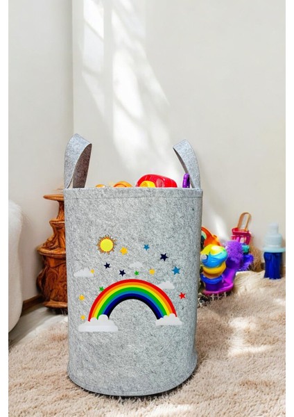 Unisex Gökkuşağı Desenli Bebek Çocuk Odası Düzenleyici Saklama Kutusu Oyuncak Kirli Sepeti 40X35 cm