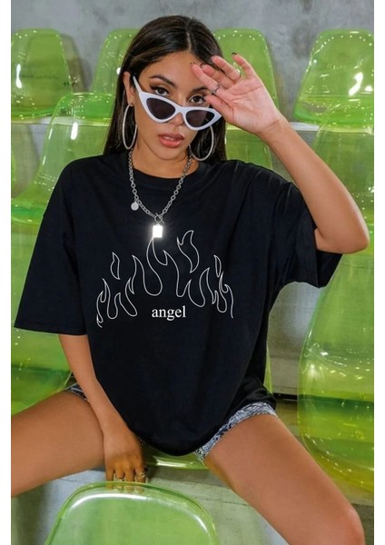 Unisex White Angel Baskılı Kısa Kol T-Shirt