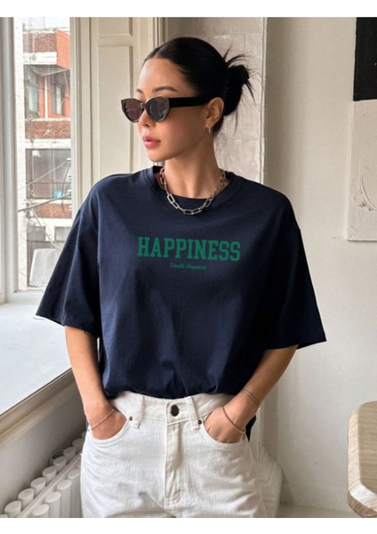 Unisex Pamuklu Happiness Ön Baskılı Tasarım Tshirt fiyatları