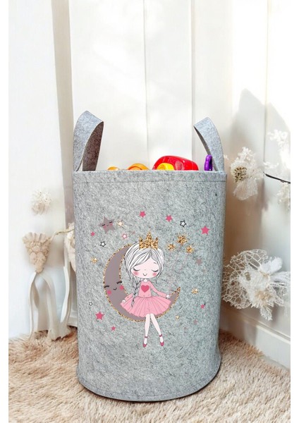 Prenses Desenli Bebek Çocuk Odası Düzenleyici Saklama Kutusu Oyuncak Kirli Sepeti 40X35 cm