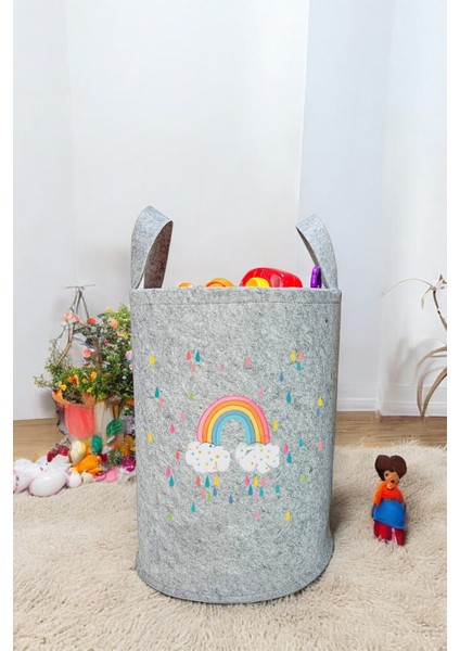 Unisex Mini Gökkuşağı Bebek Çocuk Odası Düzenleyici Saklama Kutusu Oyuncak Kirli Sepeti 40X35 cm