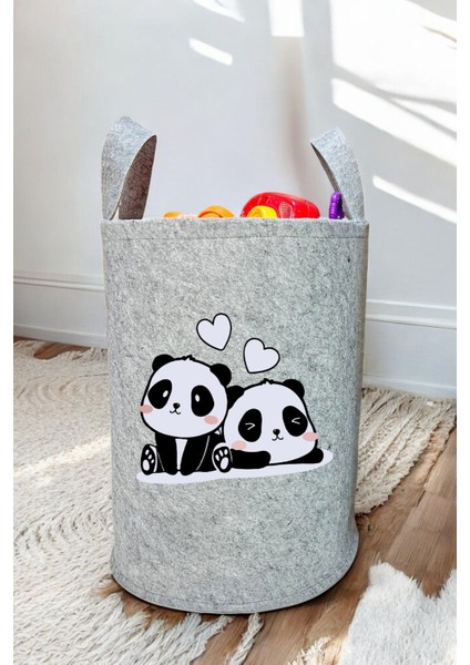 Unisex Tatlı Pandalar Bebek Çocuk Odası Düzenleyici Saklama Kutusu Oyuncak Kirli Sepeti 50X40 cm