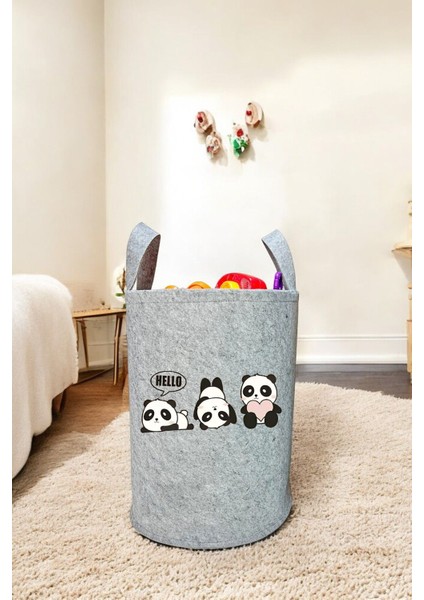Unisex Panda Hello Bebek Çocuk Odası Düzenleyici Saklama Kutusu Oyuncak Kirli Sepeti 40X35 cm
