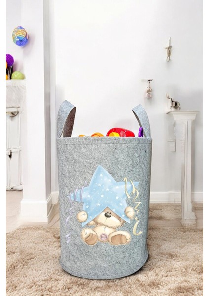 Unisex Yıldız Ayı Bebek Çocuk Odası Düzenleyici Saklama Kutusu Oyuncak Kirli Sepeti 40X35 cm
