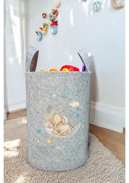 Unisex Uykucu Fil Desenli Bebek Çocuk Odası Düzenleyici Saklama Kutusu Oyuncak Kirli Sepeti 40X35 cm
