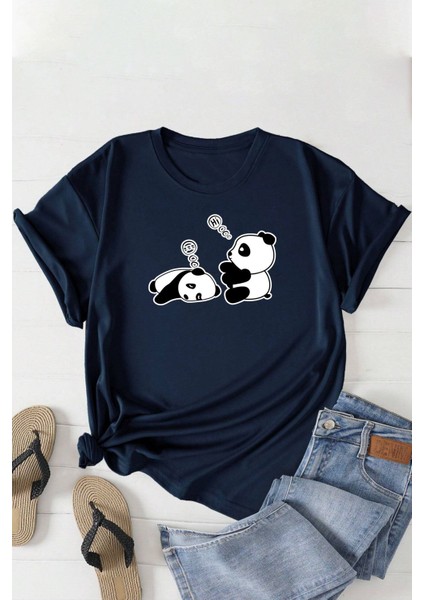 Unisex Uykucu Panda Baskılı Tasarım Tshirt