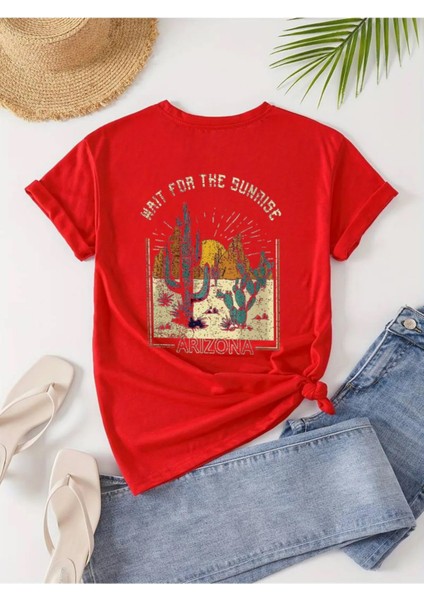 Unisex Pamuklu Arizona Ön ve Arka Baskılı Tasarım T-Shirt