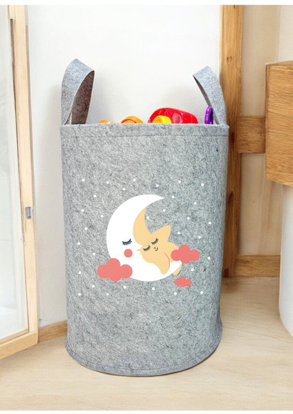 Unisex Ay Yıldız Desenli Bebek Çocuk Odası Düzenleyici Saklama Kutusu Oyuncak Kirli Sepeti 50X40 cm