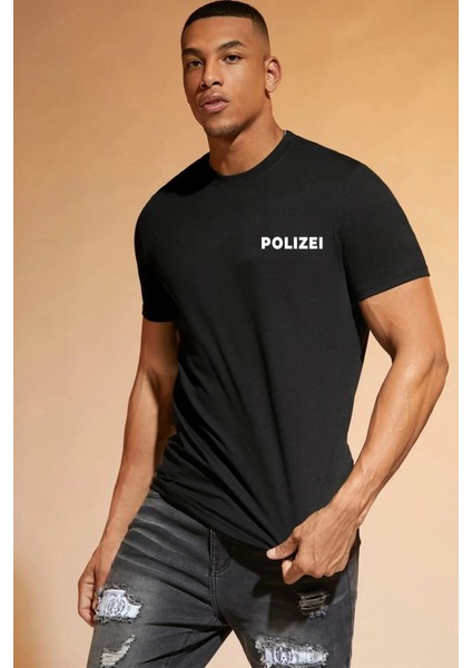 Unisex Polizei Baskılı Kısa Kol T-Shirt fiyatları
