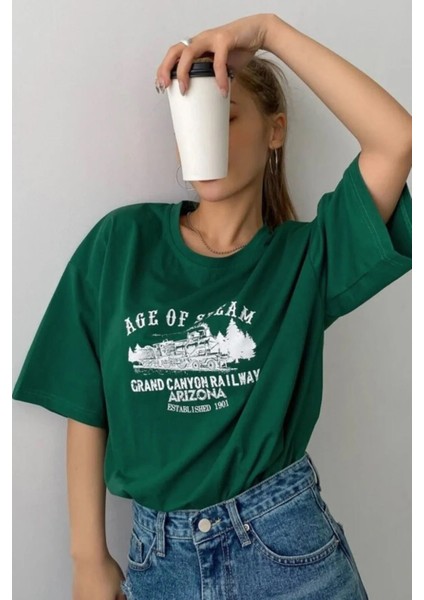 Unisex Age Of Steam Baskılı Tasarım Tshirt