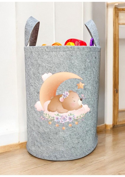 Unisex Çiçek Ayı Desenli Bebek Çocuk Odası Düzenleyici Saklama Kutusu Oyuncak Kirli Sepeti 50X40 cm