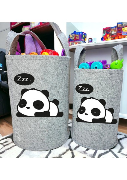 Unisex Gri Panda Büyük ve Orta Boy Bebek Çocuk Odası Oyuncak Çamaşır Sepeti