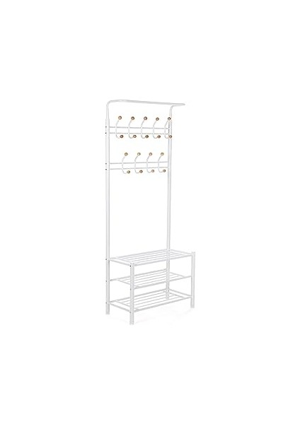 Songmics HSR04W Gardırop, Elbise Standı, Boru Çapı 32 Mm, 3 Ayakkabı Raflı, 18 Metal Kancalı, Beyaz