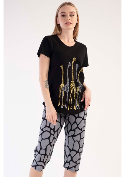 Pamuklu Kadın Kısa Kol I Kaprili Pijama Takım , 303291
