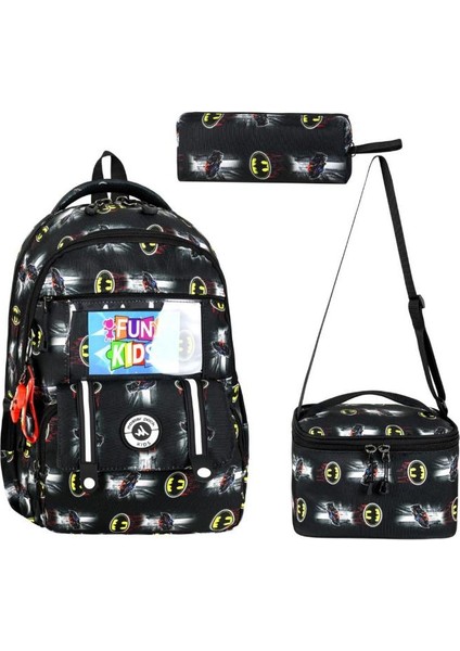 Ilkokul Çantası 3'lü Set 42*30 cm Beslenme Çantası Kalem Kutusu Ortopedik Sırt Su Itici Kumaş