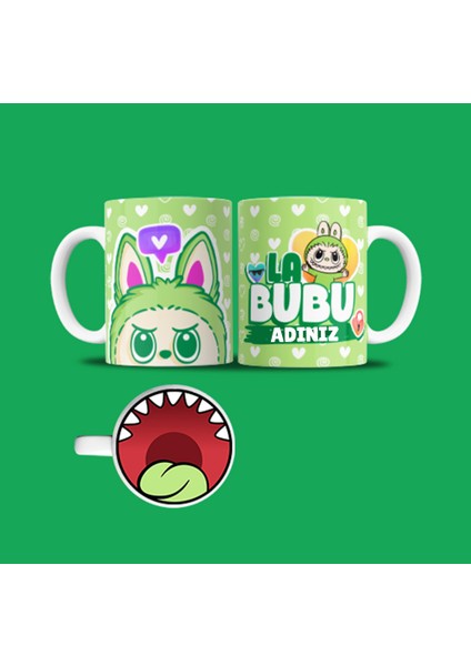 Labubu Kişiye Özel Tabanı Ağız Desenli Kupa Bardak Model 3