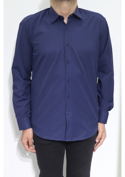 Fistan Store Erkek Armürlü Spor Kesim Dar Kalıp Cepsiz Uzun Kollu Yazlık Gömlek