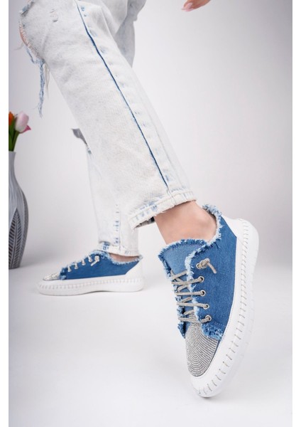 Damsel Bağcıklı Taşlı Kadın Günlük Denim Mavi Sneaker Spor Ayakkabı fiyatları