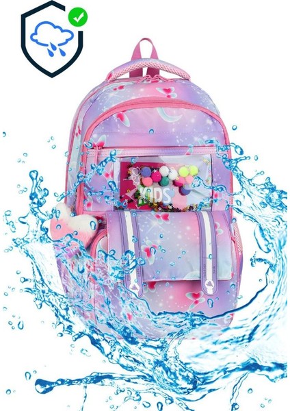 Ilkokul Çantası Kız Çocuk 3'lü Set 42*30 cm Beslenme Çantası Kalem Kutusu Ortopedik Su Itici Kumaş fırsatları