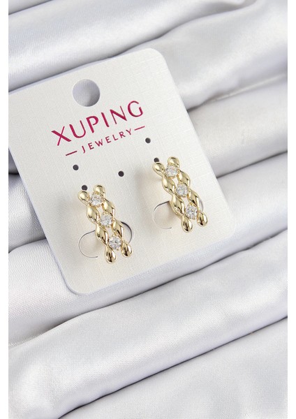 Xuping Zirkon Taşlı Sıralı Damla Model Gold Renk Kadın Küpe