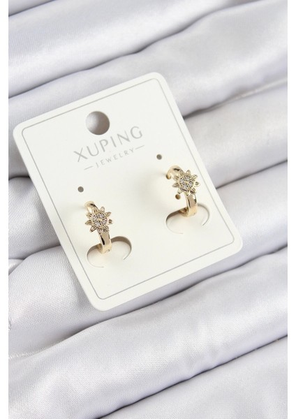 Xuping Zirkon Taşlı Çiçek Model Gold Renk Kadın Küpe