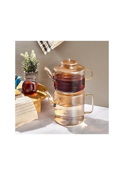 Tobby Borosilikat Cam Çaydanlık Amber