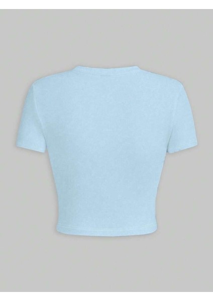 Kadın Baskılı Kısa Kollu Crop Tshırt Pamuklu 12