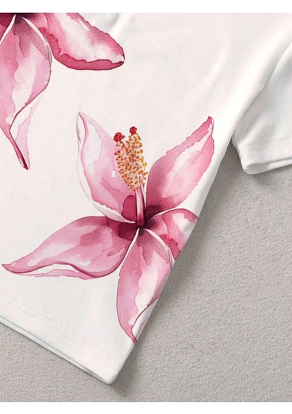 Kadın Baskılı Kısa Kollu Crop Tshırt Pamuklu 12