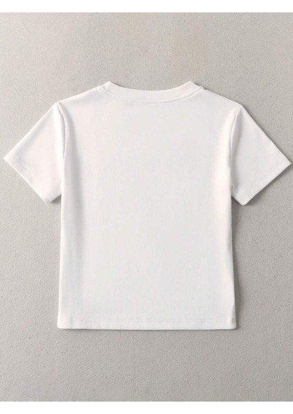 Kadın Baskılı Kısa Kollu Crop Tshırt Pamuklu 12