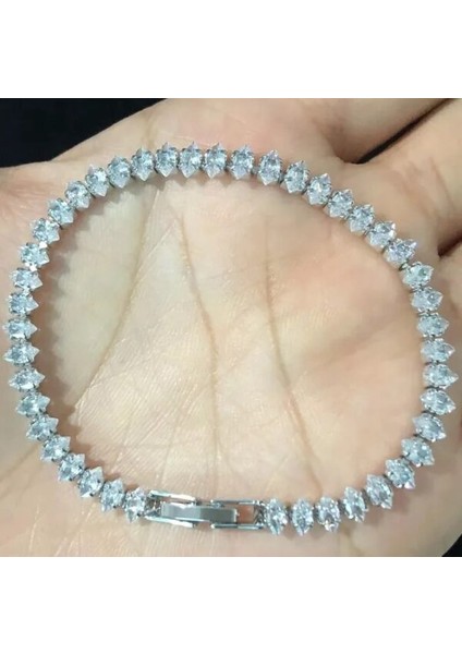 Gümüş Renk Zirkon Taşlı Mekik Model Su Yolu Çelik Bileklik fiyatları
