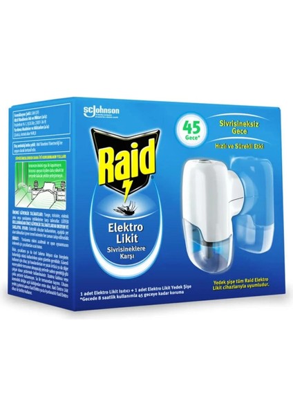 Raid Elektro Set Likit 45 Gece - Elektro Likit Isıtıcı & Yedek Şişe=27.4ml
