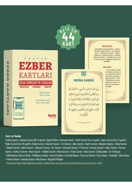 Yayınevi Ezber Kartları Kısa Sureler ve Dualar Arapçası, Okunuşu ve Anlamı