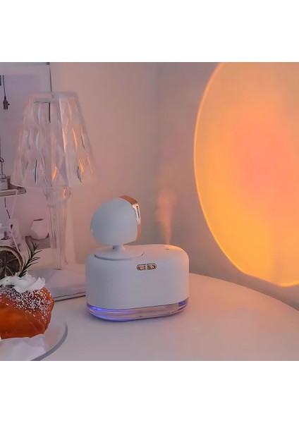Sunset Led'li Esansiyel Hava Nemlendiricili USB Şarj Sunset Lamba ve Hava Nemlendirici Bir Arada