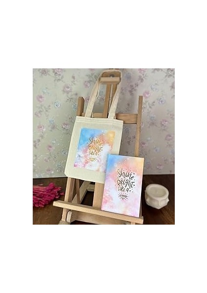 Elmas Tasarımlı Kalın Kitap Görünümlü Defter ve Bez Çanta Set