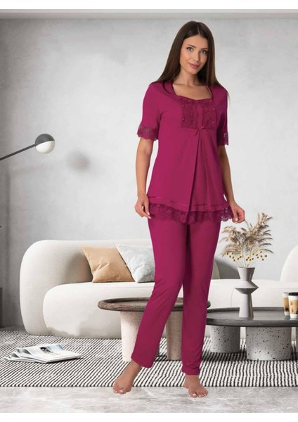 Dvina Effortt Lohusa Pijama Takımı Fuşya - 6032
