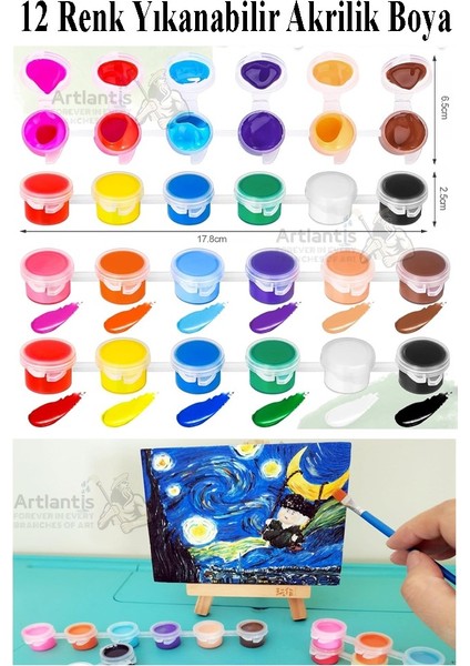 Mini Şövale 15X15 cm Tuval 3 ml Akrilik Boya 12 Renk ve Fırça 2 Adet 15X15 Mini Tuval Masaüstü Küçük Şövale Boyama Seti fiyatları
